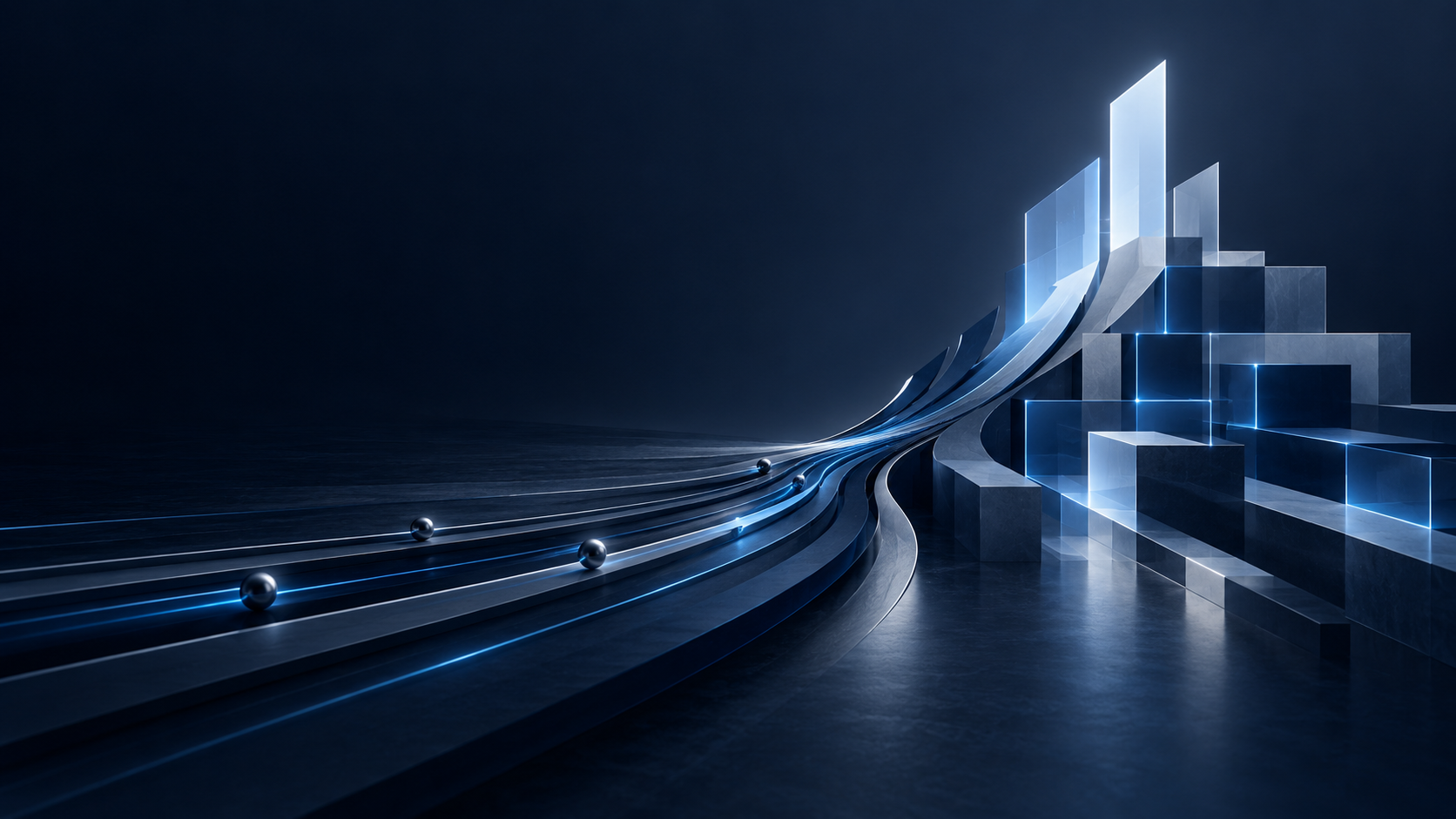 Abstract architectural forms showing parallel paths converging into one system